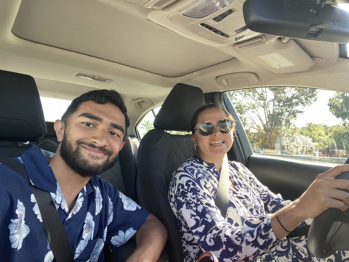 Couple selfie inside a car